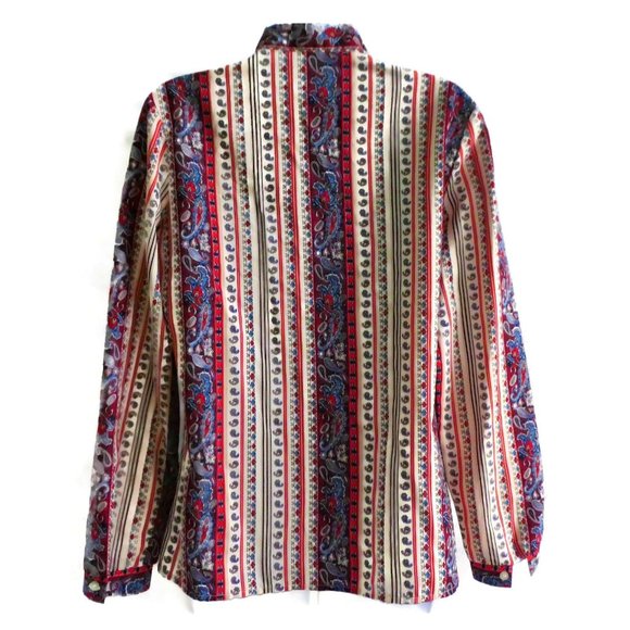 Vintage Secretary Blouse Striped Paisley Tie Neck - Picture 4 of 8